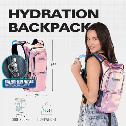 Sojourner Hydration Pack, Hydration Backpack - Water Backpack with 2l Hydration Bladder, Festival Essential - Rave Hydration Pack Hydropack Hydro for Hiking, Running, Biking, Festival Gear - color: Holographic - Pink