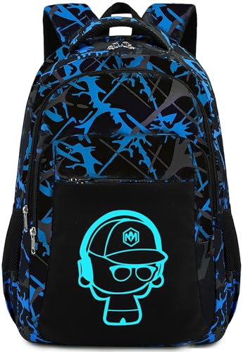 LEDAOU Girls Boys Backpack with Lunch Box, 3-Piece School Bookbag Set - color: Graffiti Blue Splicing Black