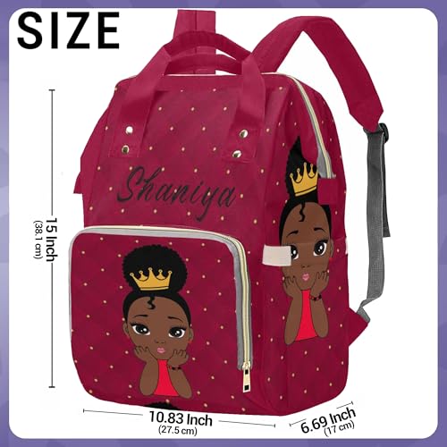 Newcos Personalized African Crown Baby Women, Diamond Cut Red Diaper Bag with Name Nappy Bags Travel Casual Mummy Backpack for Mom Women - color: Color 178