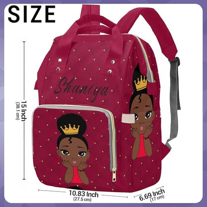 Newcos Personalized African Crown Baby Women, Diamond Cut Red Diaper Bag with Name Nappy Bags Travel Casual Mummy Backpack for Mom Women - color: Color 178
