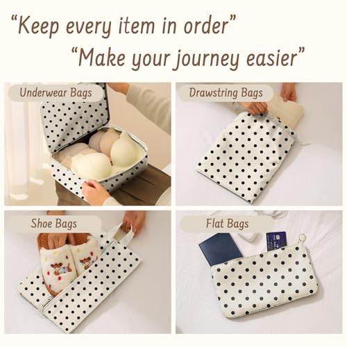 9 Set Packing Cubes for Travel Essentials - Lightweight Carry-On Luggage Organizer Bags with Shoe, Clothes & Laundry Bags for Airplane, Family & Business Travel, Polka dots - color: Polka dots