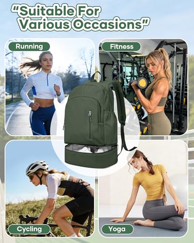 Gym Backpack for Women Men,Waterproof Gym Backpack with Shoe Compartment,Lightweight Sports Gym Bag Casual Daypack,Army Green - color: C-army Green