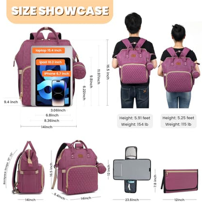 ROSEGIN Diaper Bag Backpack with Changing Pad, Pacifier Case, Baby Bag for Boy Girl Toddler - Large, Stylish, Waterproof Travel Quilted Diaper Bag for Mom - Baby Shower - Purple - color: Purple