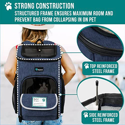 PetAmi Dog Backpack Carrier, Airline Approved 4-Way Entry Cat Backpack Carrier, Ventilated Mesh, Collapsible Pet Carrier for Small Puppy, Kitten, Hiking, Travel Car, Vet, up to 18 lbs, Navy Blue - color: Navy