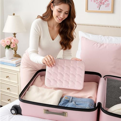 11-12 inch Cotton Quilted Laptop Sleeve for Women, Aesthetic Puffy Laptop Case Carrying Bag Compatible with MacBook Air 11.6“/iPad, Soft Computer Liner Bag (Pink Gingham, 11.6 inch) - color: Pink Gingham, size: 11.6 inch