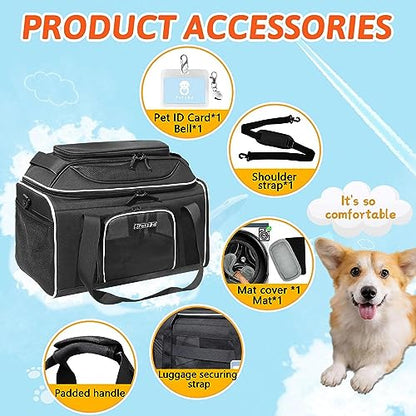 Petskd Top-Expandable Pet Carrier 18x13x9.5 Inches Southwest Airline Approved, Soft-Sided Carrier for Small Cats and Dogs with Locking Safety Zippers and Anti-Scratch Mesh(Black) - color: Black, size: 18.0"L x 13.0"W x 9.5"H