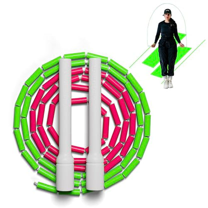 Beaded Jump Rope – Adjustable 10ft Skipping Rope for Women, Men & Kids, Beginner Friendly with Durable Weighted Beads, Shatterproof Handles, Tangle-Free for Cardio, Fitness, Freestyle & Home Workout - color: Neon Green & Neon Pink