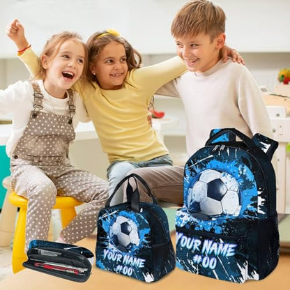 COZYAURA Kids Backpack - Personalized Soccer Backpacks Set for Boys Girls - School Bookbag with Lunch Box - Sport Themed Book Bag for Elementary Middle School - color: Style-1