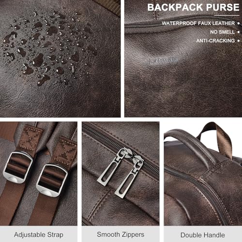 LATMAP Backpack Purse for Women Men Faux Leather Backpack, Travel Work Laptop Back Pack Teacher Bookbag fits 15.6" Laptop, Coffee - color: Style2-coffee