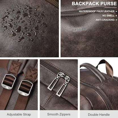 LATMAP Backpack Purse for Women Men Faux Leather Backpack, Travel Work Laptop Back Pack Teacher Bookbag fits 15.6" Laptop, Coffee - color: Style2-coffee
