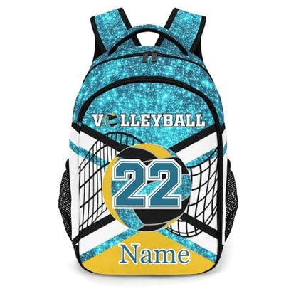 Blue Gold Volleyball Print Personalized School Backpack Casual Laptop Bag for Man Woman - color: Muilti 30