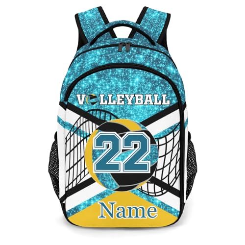 Blue Gold Volleyball Print Personalized School Backpack Casual Laptop Bag for Man Woman - color: Muilti 30