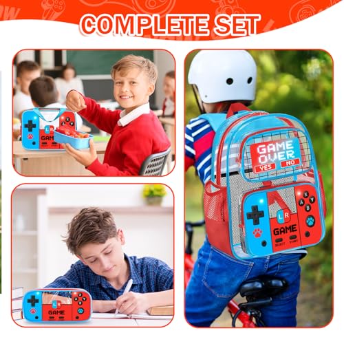 SHPMXUPW 3PCS Clear Backpack for School - Gamer Kids Clear Backpacks for Boys and Girls, Heavy Duty Transparent Bookbag with Lunch Bag and Pencil Case - See Through PVC Transparent Bookbag - color: Blue-Game over
