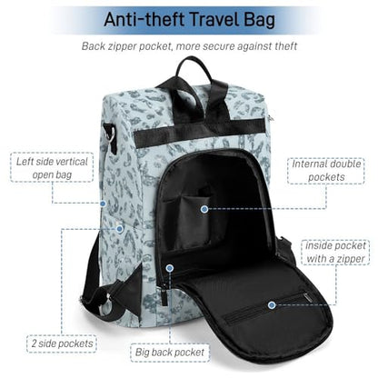 Leopard Print Baby Blue Backpack Purse for Women Anti-Theft Bag Fashion Bags Ladies Shoulder Travel Bag - color: Leopard Print Baby Blue, size: No Custom