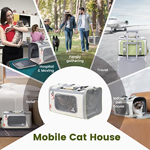 Pawaii Cat Carrier with ID Tag, TSA Airline Approved Soft Sided Collapsible Pet Travel Carrier, Portable Comfortable Convenient Foldable Cat Travel Bag | Up to 13 lbs, 16.9 x 10.6 x 10.6 in, QR pet ID tag, top entry, luggage sleeve, soft fleece pad, folda
