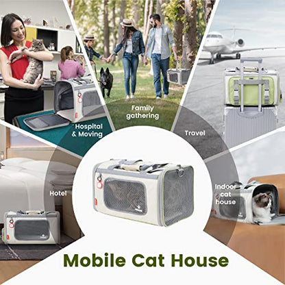 Pawaii Cat Carrier with ID Tag, TSA Airline Approved Soft Sided Collapsible Pet Travel Carrier, Portable Comfortable Convenient Foldable Cat Travel Bag | Up to 13 lbs, 16.9 x 10.6 x 10.6 in, QR pet ID tag, top entry, luggage sleeve, soft fleece pad, folda