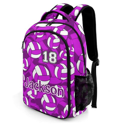 Bright Purple Volleyball Pattern Casual Backpack Daypack Laptop Bag Custom Shoulders Backpacks for Man Woman Gifts - color: Bright Purple Volleyball Pattern