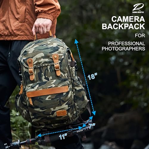 Padwa Lifestyle Camouflage Canvas Camera Backpack - Professional DSLR & UAV Camera Bag,Anti Theft Camera Backpack with Rain Cover,Large Capacity Photography Travel Camera Bag with Multi Compartments - color: Camouflage Canvas, style: Canvas Bag Flap