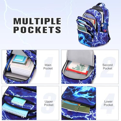 Bevalsa Backpack for Boys, Lightning School Bags with Lunch Bag & Pen Case for Kids, Bookbag for Boys Teens Elementary Middle High School - color: Blue Dragon