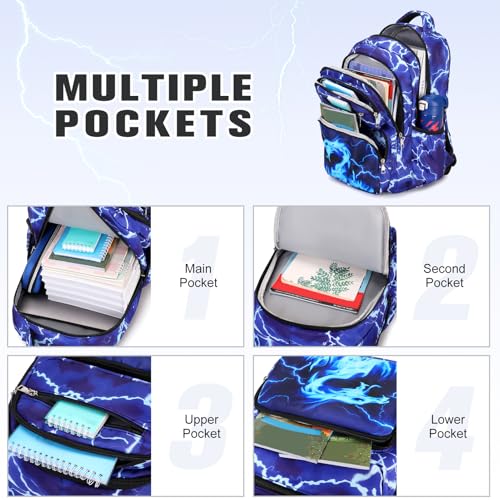 Bevalsa Backpack for Boys, Lightning School Bags with Lunch Bag & Pen Case for Kids, Bookbag for Boys Teens Elementary Middle High School - color: Blue Dragon