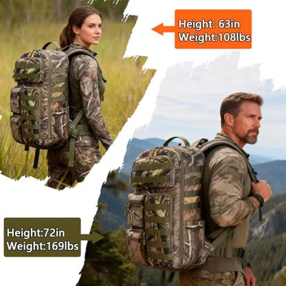 Tactical Camo Backpack for Men Women Waterproof Durable MOLLE Backpack Camping Hunting Emergency Preparedness - color: Camouflage