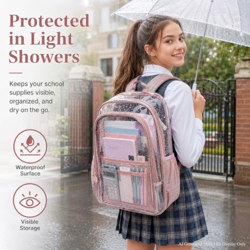 gxtvo Clear Backpack, Heavy Duty Transparent Bookbag, See Through Backpacks for Women Men | Heavy Duty - color: Chic Deep Pink Clear Backpack