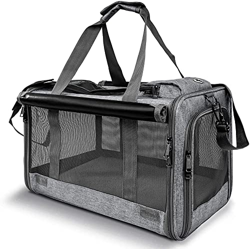 GAPZER Pet Carrier for Large Cats, Soft-Sided Cat Carrier for Medium Big Cats and Puppy up to 20lbs, Washable Dog Carrier Privacy Protection for Home Outdoor Travel - color: Grey
