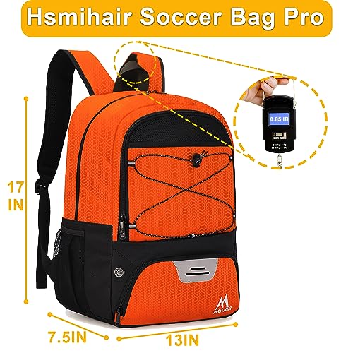 Hsmihair Soccer Bag-Soccer Backpack&Backpack for & Football Volleyball & Basketball,with Ball Compartment and Separate Cleat - color: Orange