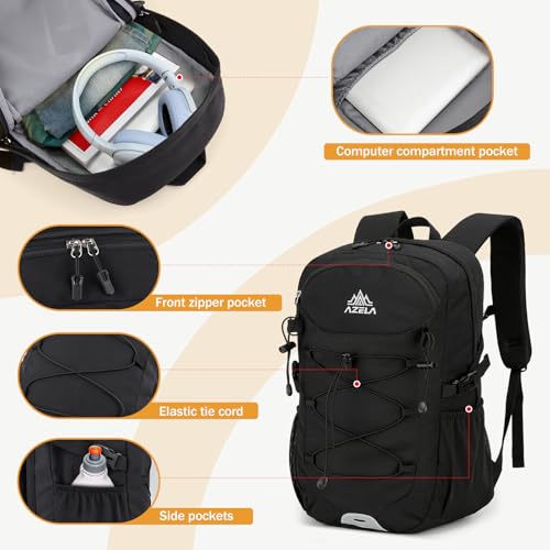 GES 30L Hiking Backpack Lightweight Water Resistant Daypack with Rain Cover & Laptop Compartment for Travel, Camping, trekking, Work(Black) - color: Black