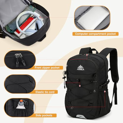 GES 30L Hiking Backpack Lightweight Water Resistant Daypack with Rain Cover & Laptop Compartment for Travel, Camping, trekking, Work(Black) - color: Black