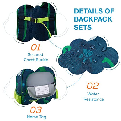 mommore Kids Backpack for Boys Girls 4-8 Kindergarten Elementary School Backpack with Lunch Box - 15” H Fit Folder - color: A-dinosaur, style: 3 Pcs