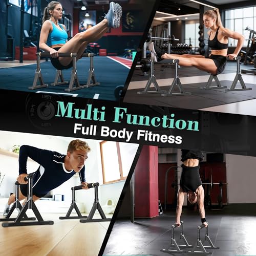 Wooden Parallel Bar and Dip Bar with Adjustable Height and Non-Slip Handles, Rock-Free Fitness Equipment for Handstands, L-Sits, Gymnastics and Strength Training for Home Gym, 600lbs Capacity - size: 10-14''