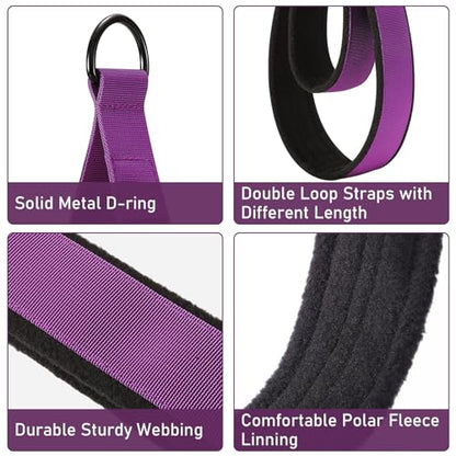 TOBWOLF Pilates Straps - Double Loop D-Ring Straps for Reformer, Padded, Home Gym Workout - color: Purple
