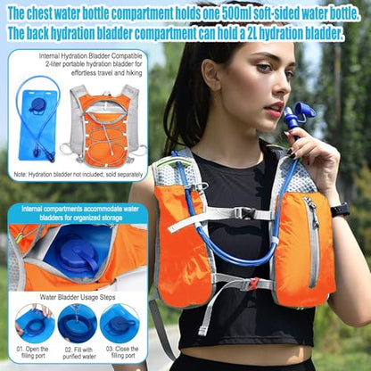 Travel Hiking Cycling Lightweight Backpack Adjustable shoulder straps, Running Hydration Vest for Outdoor Trail for Men Women-Orange