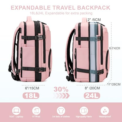 BAGOK Carry On Travel Backpack, Expandable Extra Large Airline Approved,Lightweight Daypack for Men and Women（Pink） - color: B-pink, size: Medium