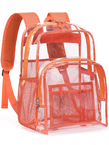 Clear Backpack Heavy Duty, 17 Inch Large TPU Clear Bookbag for Boys Girls Adult, See Through Book Bag Transparent Backpacks with Multiple Pockets for School College Work Casual Sport, Orange - color: Orange, size: Medium