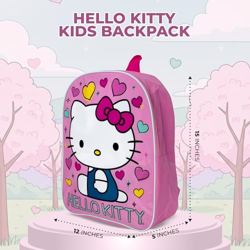 AI ACCESSORY INNOVATIONS Hello Kitty Kids Backpack, Elementary School Girls Book Bag with Padded Straps, Pink - color: Hello Kitty