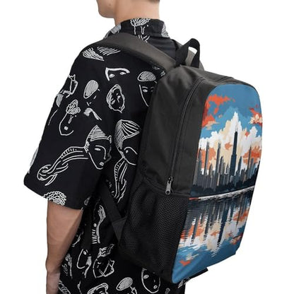 Travel Laptop Backpack Slim Durable Lightweight Back Pack Cute Cityscape Small Backpack For Women Men - color: Cityscape