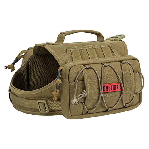 ONETIGRIS Dog Backpack for Medium & Large Dogs, Nylon Backpack for Dogs Tactical Pet Backpack with Side Pockets for Hiking Walking Training Running (Brown, Medium) - color: Brown, size: Medium