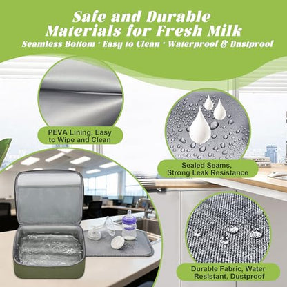 Breast Pump Bag with Insulated Cooler, Double-Layer Pumping Bag for Work & Travel, Fits Most Electric Breast Pumps, Includes 10 Ice Packs & Waterproof Mat, Detachable Bottle Cooler Tote, Green - color: Green