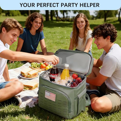 Goloni 40L Insulated Cooler Backpack, Leakproof Lightweight Soft-Sided Cooler with Cooler Compartment - color: Olive