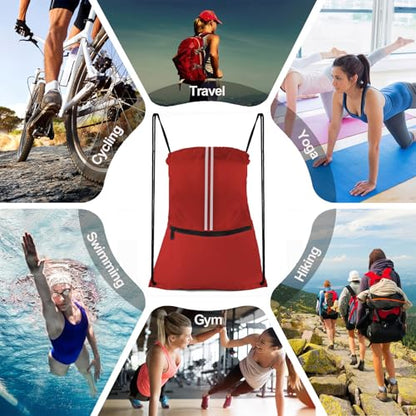 Drawstring Backpack Large Sports Draw String Bag for Women and Men (Red) - color: Two Tone Red