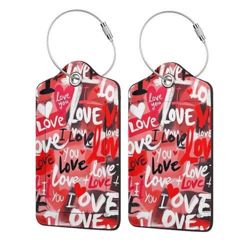 Luggage Tags for Suitcases Cute PU Leather Luggage Tags Travel Name Tags Baggage Tags for Cruise Ships Airport Travel Essentials 2 Pack (Love) - color: Love