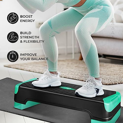 Yes4All 2-in-1 Adjustable Aerobic Step Platform Fitness Exercise Stepper with Rocker Balance Board Legs for Home Workout, Step Exercise & Balance Training - color: A. Neo Green