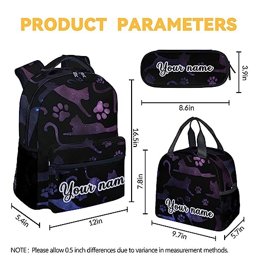 Personalized Cat Backpack with Lunch Box and Pencil Case, 16 Inch Cat Theme Bookbag with Adjustable Straps, Durable, Lightweight, Large Capacity, School Backpack for Girls Women - color: Color-2-3