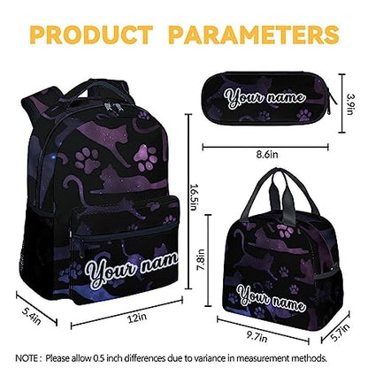 Personalized Cat Backpack with Lunch Box and Pencil Case, 16 Inch Cat Theme Bookbag with Adjustable Straps, Durable, Lightweight, Large Capacity, School Backpack for Girls Women - color: Color-2-3