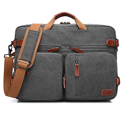 CoolBELL Convertible Backpack Messenger Shoulder bag Laptop Case Handbag Business Briefcase Multi-functional Travel Rucksack Fits 15.6 Inch Laptop For Men/Women (Cancas Dark Grey) - color: Dark Grey, size: 15.6 Inches