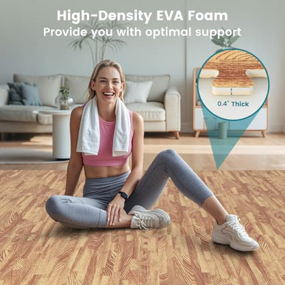 Happygrill 96 Sq. Ft. Interlocking Foam Floor Tiles, 24 PCS 2/5 Thick Wood Grain EVA Foam Mat w/48 Borders, 24” x 24” Puzzle Exercise Mat Gym Flooring for Home Gym Apartment Basement Play Room Yoga