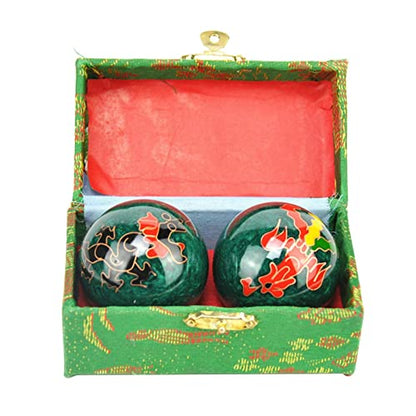 2Pcs Chinese Health Exercise Stress Baoding Balls, Meditation Massage Handball with Box, Hand Exercise Ball for Men Women Hand Exercises and Stress Relief(Color:Green Dragon and Phoenix) - color: Green Dragon and Phoenix