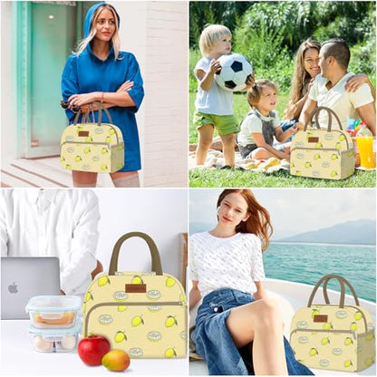 Coobiiya Lunch Bag for Women Men, Cute Lunch Tote Bags Insulated Reusable LunchBox Large Capacity Cooler Bag for Work Travel Picnic Green white - color: Lemon